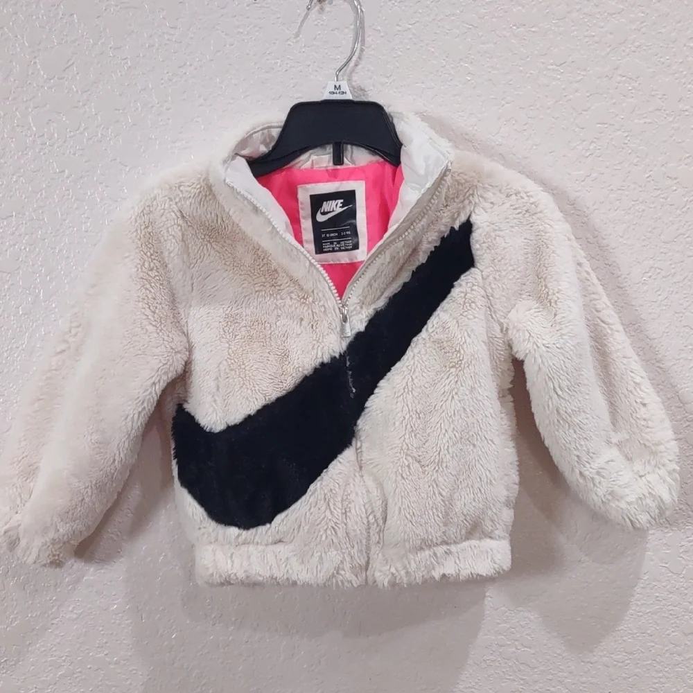 NIKE Cream and Black Fuzzy Jacket